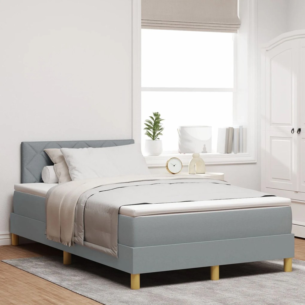 Cama Box Spring com Colchão Cinza Claro 120x190 cm Tecido