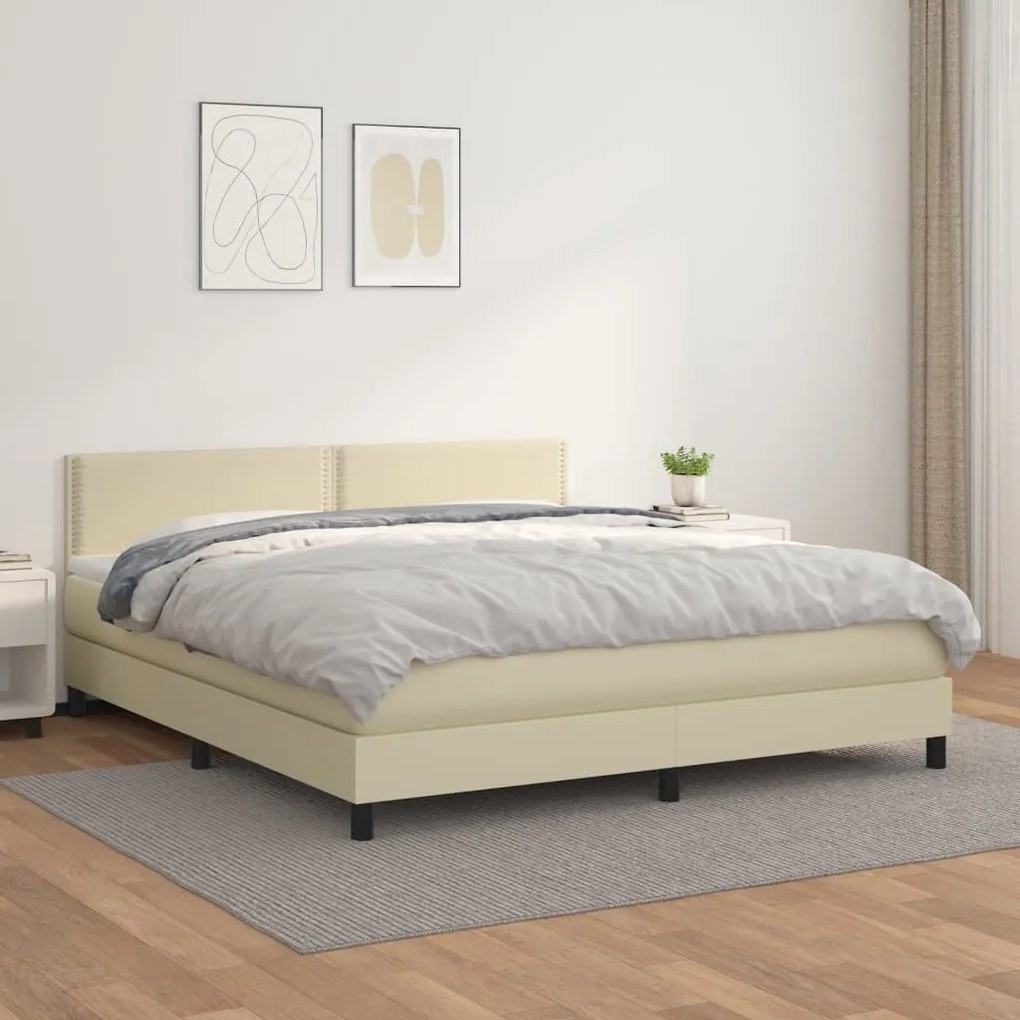 vidaXL Cama com molas/colchão 160x200 cm couro artificial cor creme