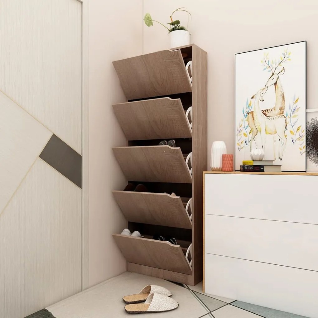vidaXL Armário sapatos 5 portas contrapl. 59x24x167 cm carvalho sonoma