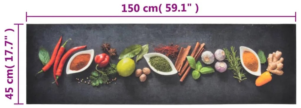 Tapete de cozinha lavável 45x150 cm veludo padrão especiarias