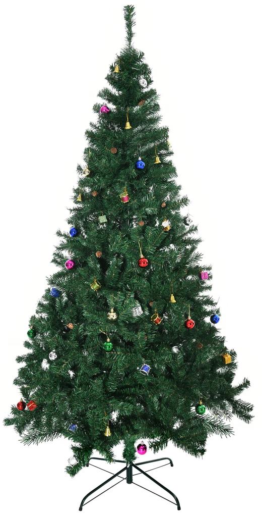 HOMCOM Árvore de Natal Artificial 210cm Ignífugo com 1036 Ramos 53 Decorações Folhas de PVC e Suporte Metálico Decoração de Natal para Interior Verde