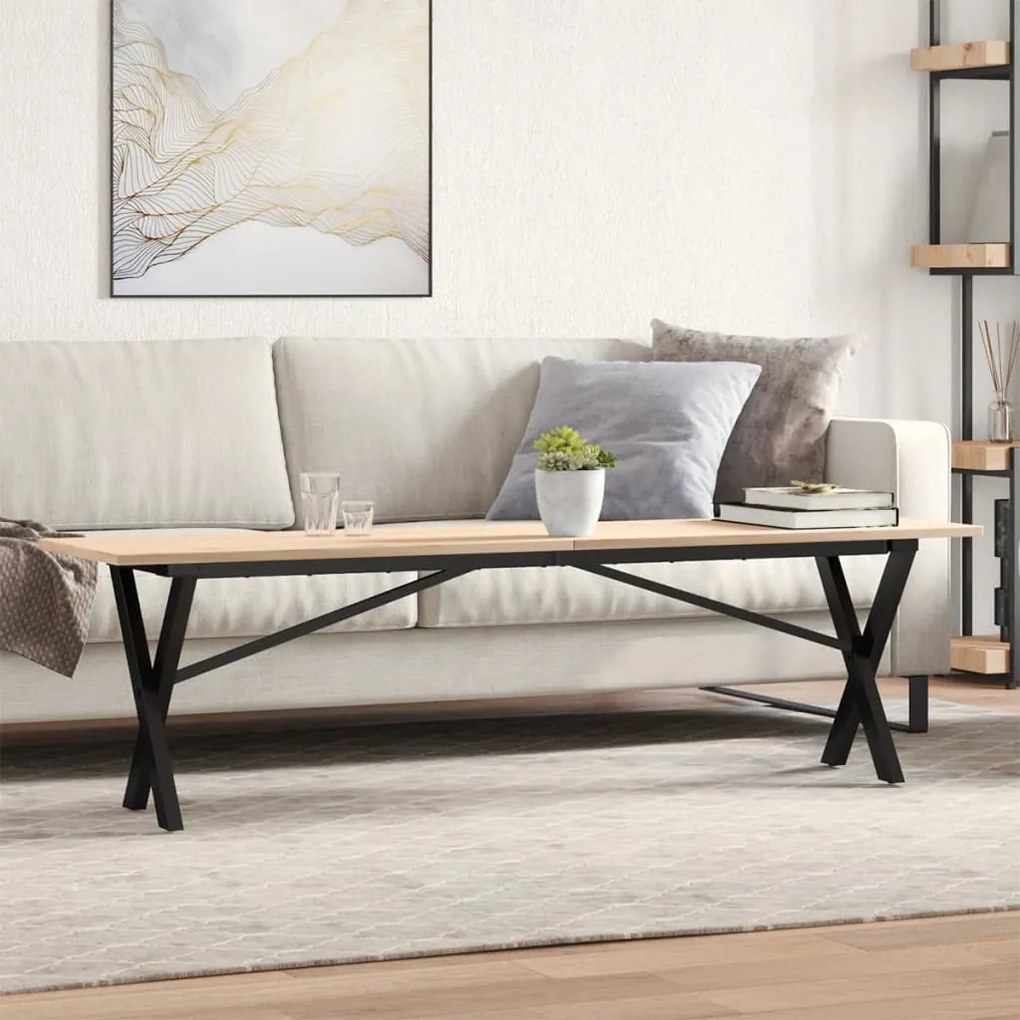 Mesa de centro estrutura em X 160x40x45cm pinho e aço