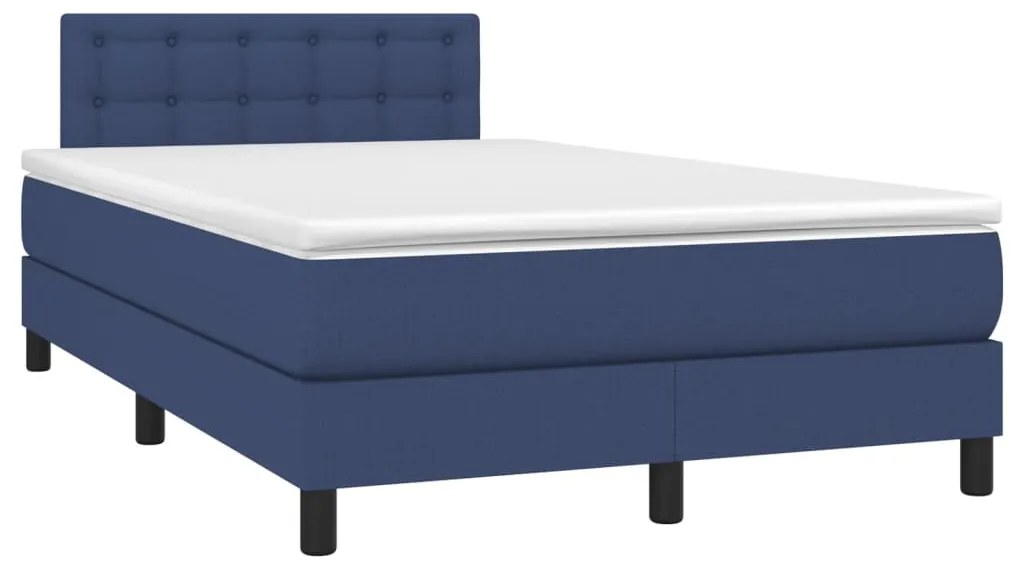 Cama box spring c/ colchão e LED 120x200 cm tecido azul
