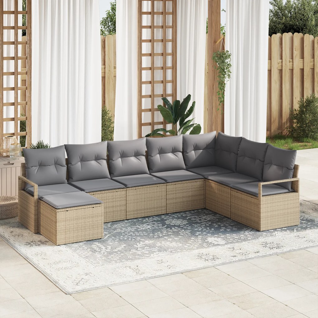 Conjunto de Sofá de Jardim vidaXL de 8 Peças com Almofadas em Rattan P