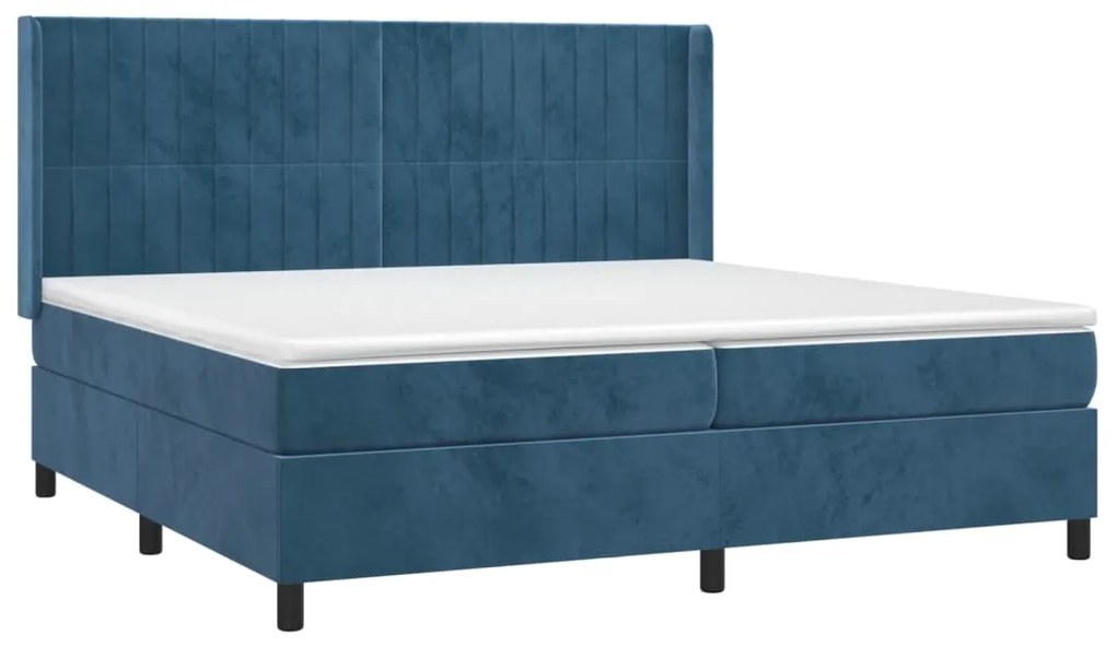 Cama box spring c/ colchão/LED 200x200 cm veludo azul-escuro
