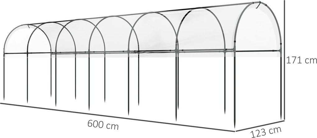 Estufa de jardim para tomates com 7 arcos de aço e cobertura de plástico, 6 x 1,23 x 1,71 m, verde