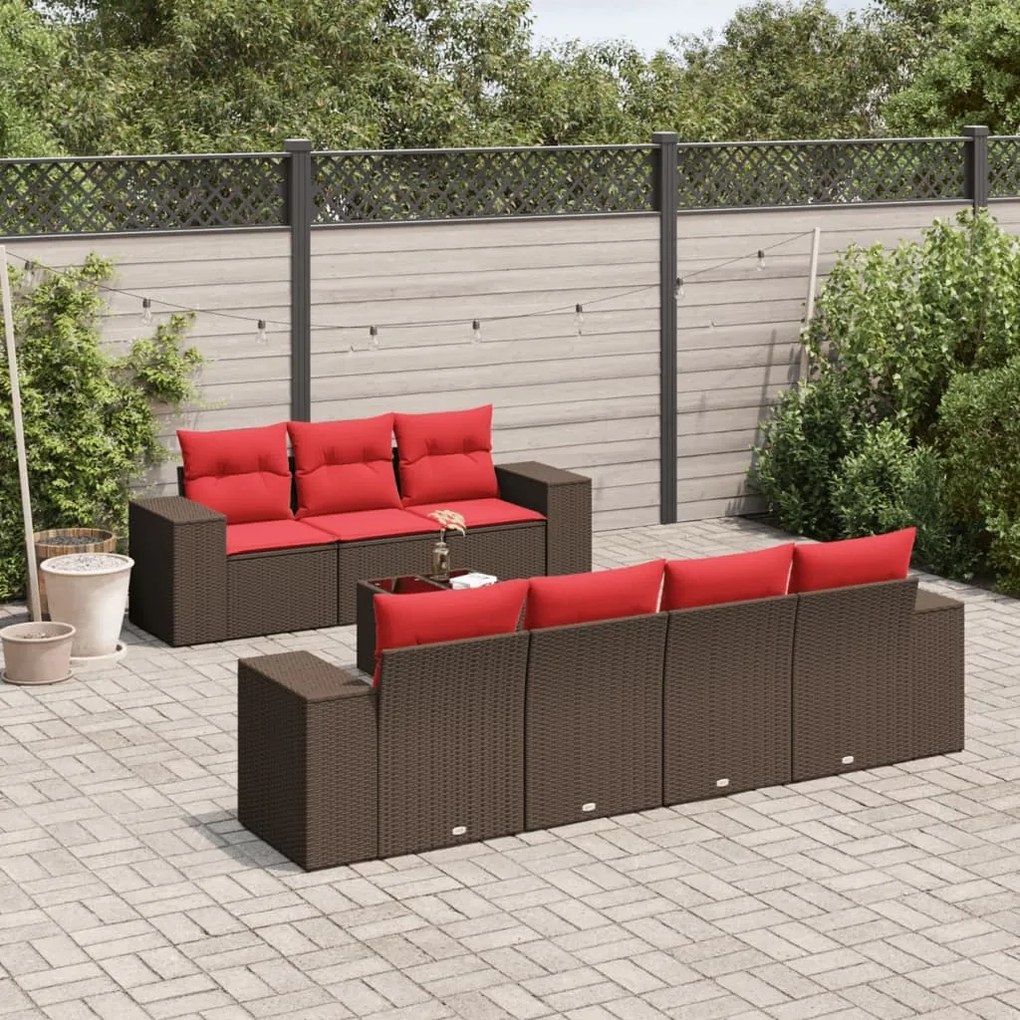 vidaXL 8 pcs conjunto sofás de jardim c/ almofadões vime PE castanho