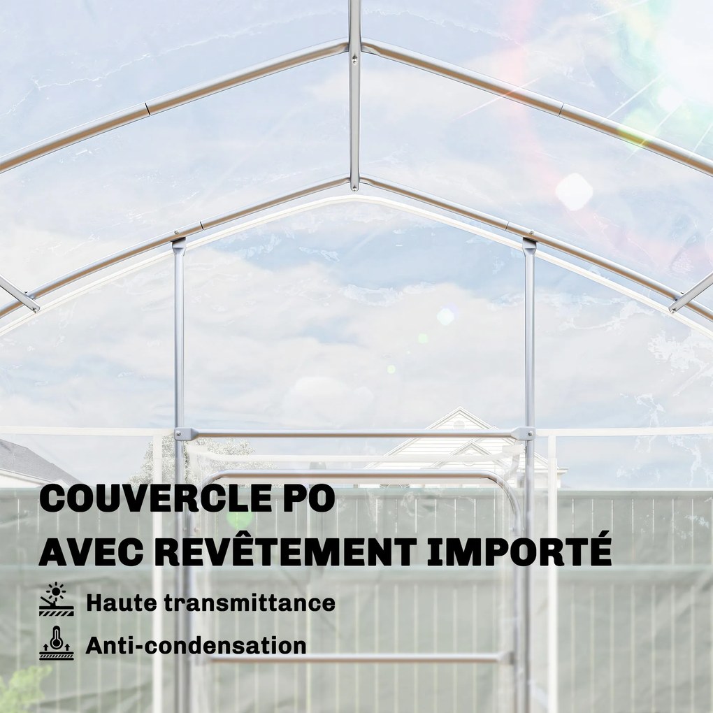 Estufa em túnel para jardim 296 (L) x 391 (P) x 267 (A) cm, 12 m², película PO antigotejamento, aço galvanizado de 25 mm, estrutura reforçada, 2 porta