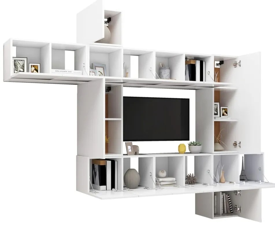 10 pcs conjunto de móveis de TV derivados de madeira branco