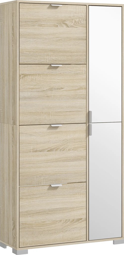 Armário para sapatos com 4 portas basculantes 82 L x 30 P x 168 A cm, 2 compartimentos e frentes espelhadas para 16 pares de sapatos, móvel de entrada