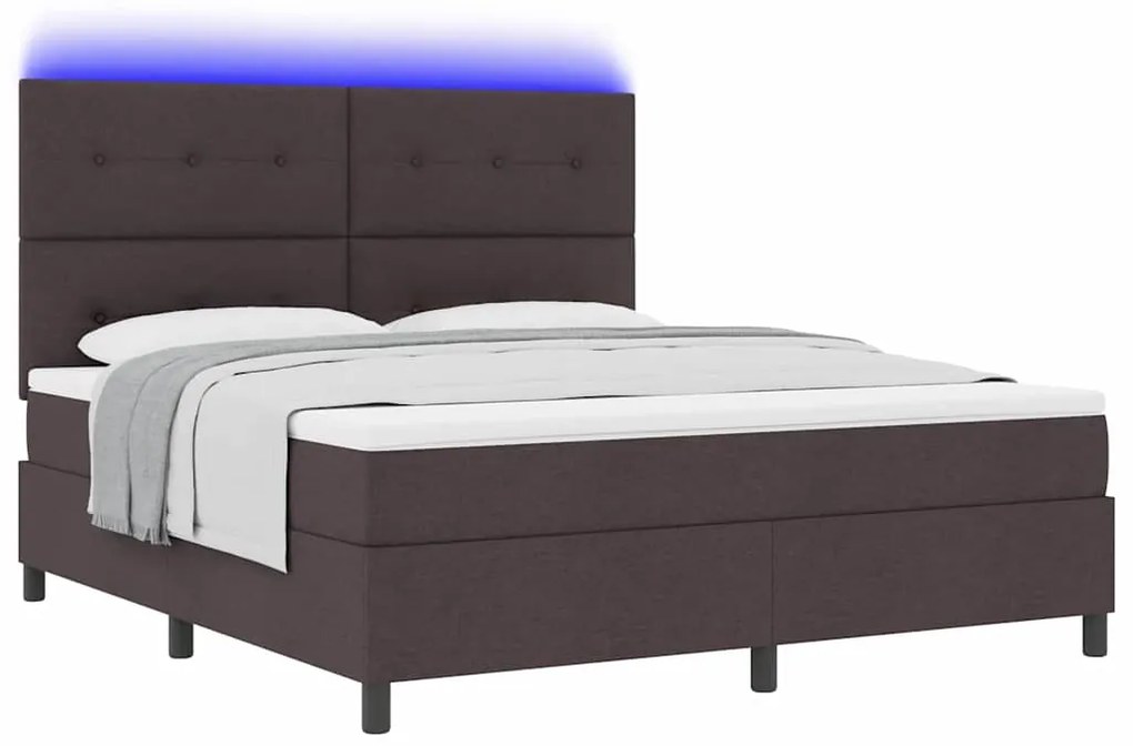 Cama Box com Colchão e LED Marrom Escuro, 180 x 200cm em Tecido