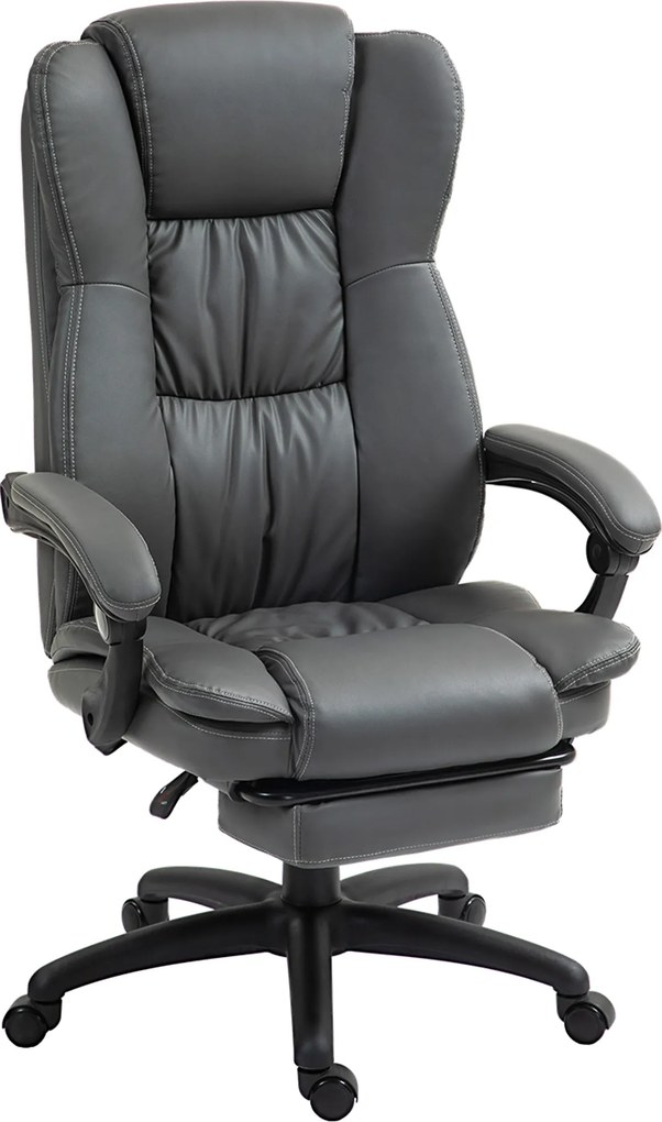 Vinsetto Cadeira giratória regulável com apoio para os pés, apoio de cabeça, função de massagem, couro sintético, 68,5x68,5x113-121cm, Cinza escuro | Aosom Portugal