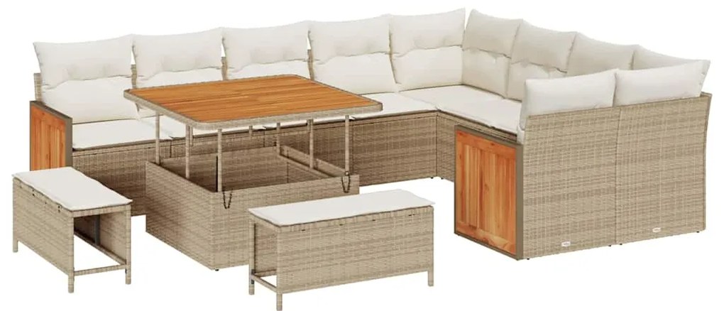 Conjunto de Sofá de Jardim vidaXL 12 Peças com Almofadas Bege de Ratta