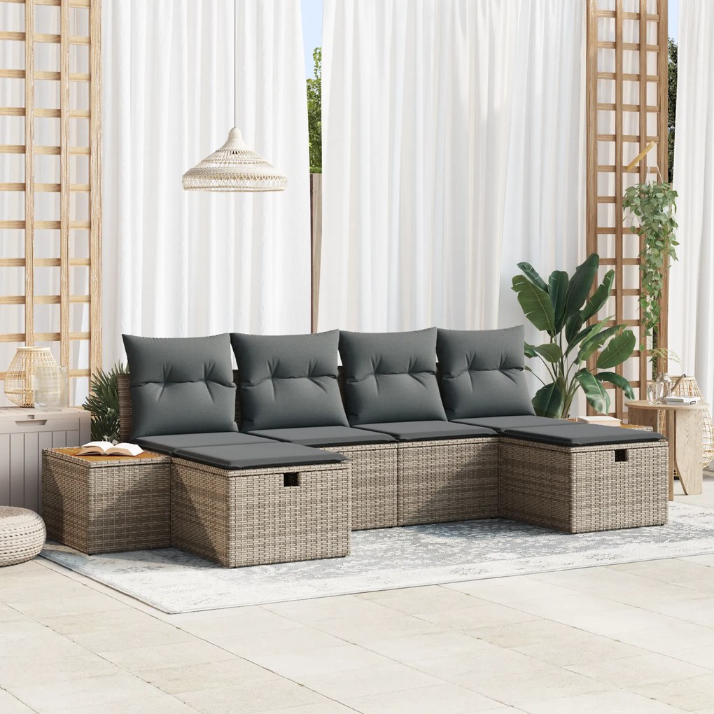 Conjunto de Sofás de Jardim vidaXL com Almofadas Cinza em Rattan Sinté