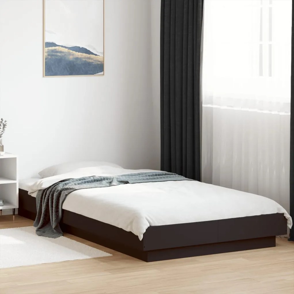 Estrutura cama c/ luzes LED 75x190cm derivados de madeira preto