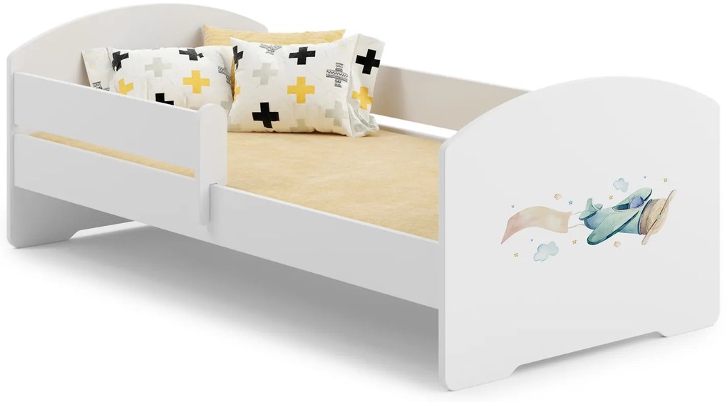 Cama infantil Luk avião 140x70 branca - colchão e estrado incluído