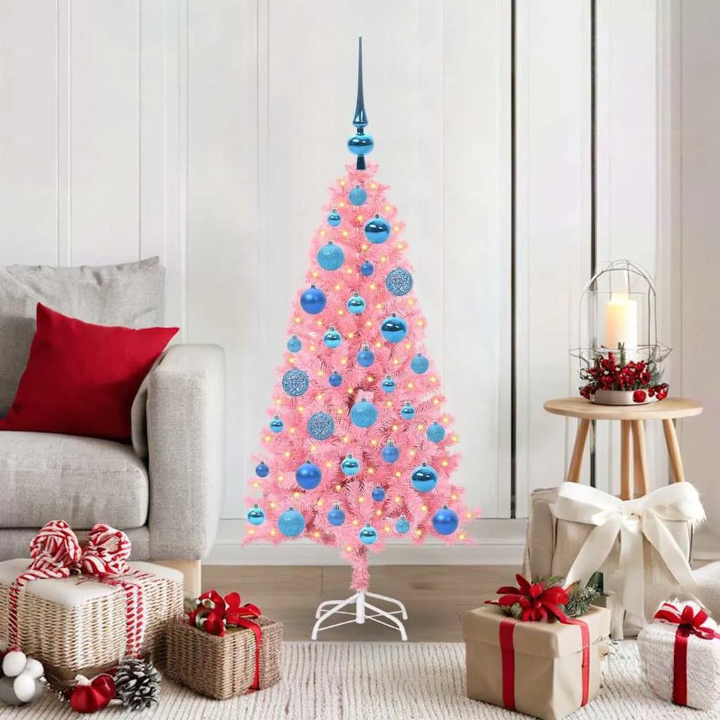 vidaXL Árvore de Natal com 150 LEDs com suporte Rosa 120 cm PVC