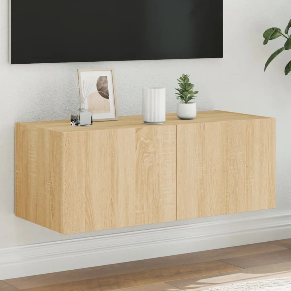 vidaXL Móvel de parede p/ TV c/ luzes LED 80x35x31 cm carvalho sonoma