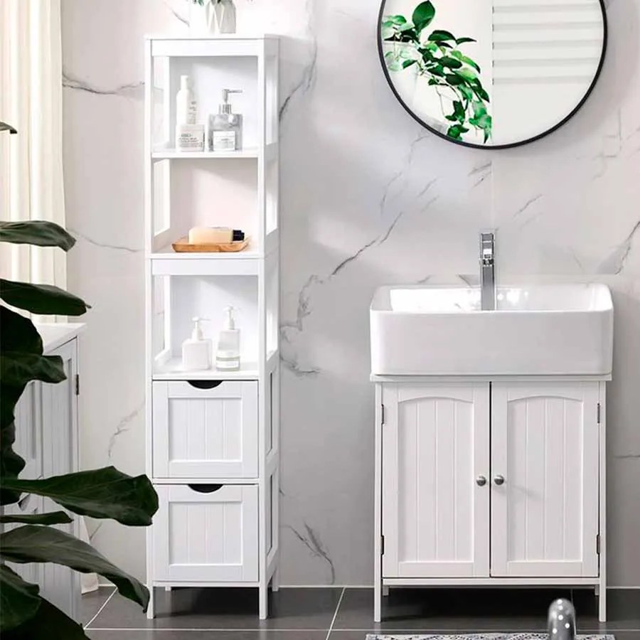 Armário alto para casa de banho 30 x 30 x 141,5 cm (Móvel baixo não incluido) Branco