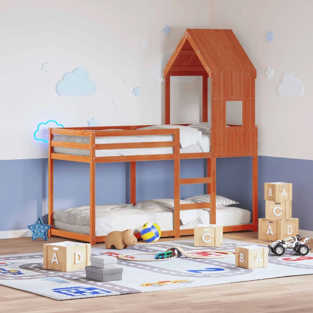 vidaXL Telhado cama infantil 60x99x139,5 cm pinho maciço castanho-mel