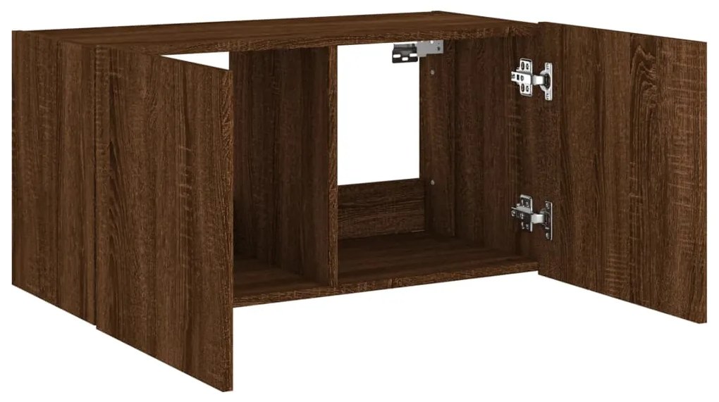 Móvel parede p/ TV c/ luzes LED 80x35x41 cm carvalho castanho