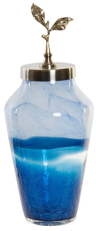 Vaso DKD Home Decor JV-172285 Cristal Azul Metal Mediterrâneo (21 x 21 x 52 cm) (21 cm) (21 x 21 cm) (Ø 21 cm)