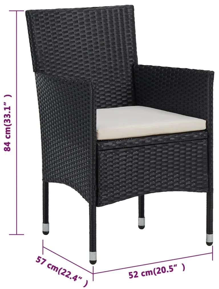3 pcs conjunto de jantar para jardim com almofadões preto