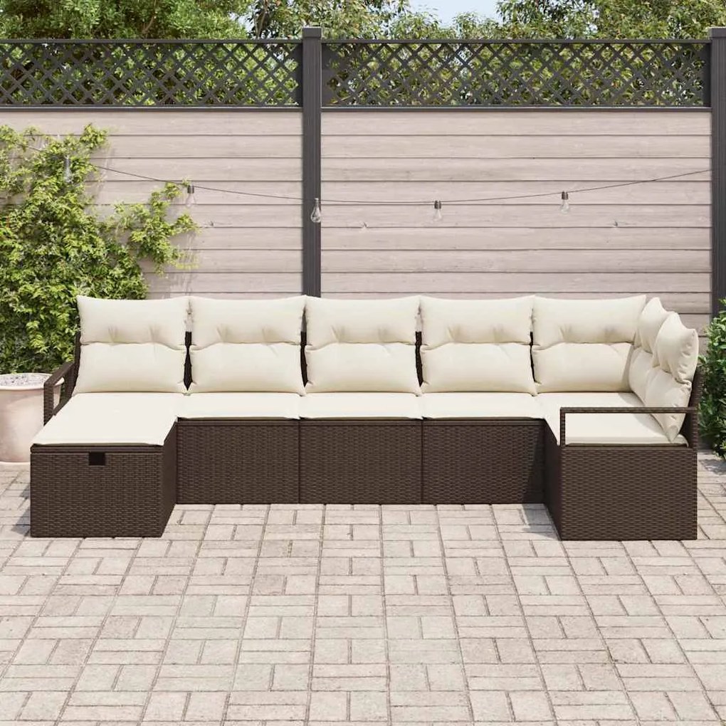 Conjunto de Sofá de Jardim vidaXL de 7 Peças com Almofadas Castanhas R