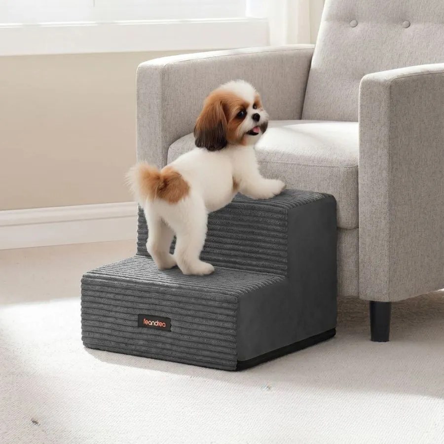Escada para cães 30 x 38 x 28 cm com 2 degraus em espuma, na cor cinza ardósia