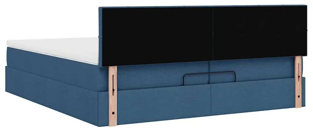 Estrutura de cama otomana com colchões 200x200cm tecido azul