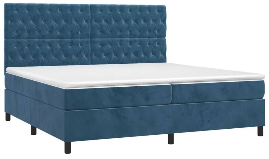 Cama com molas/colchão 200x200 cm veludo azul-escuro