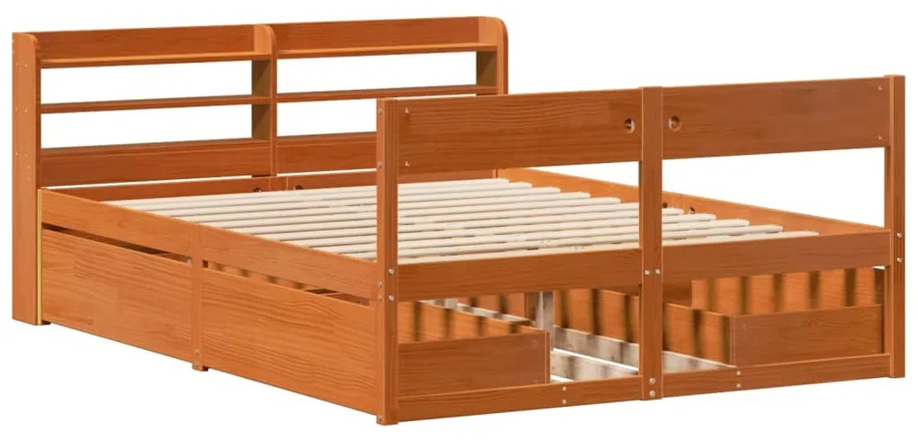 Cama sem colchão 140x200 cm madeira pinho maciça castanho-mel