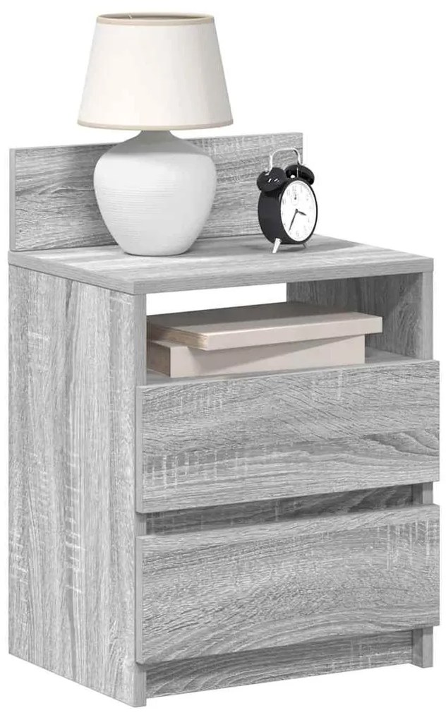 Mesa de cabeceira com 2 gavetas 40x33x60 cm cinzento sonoma