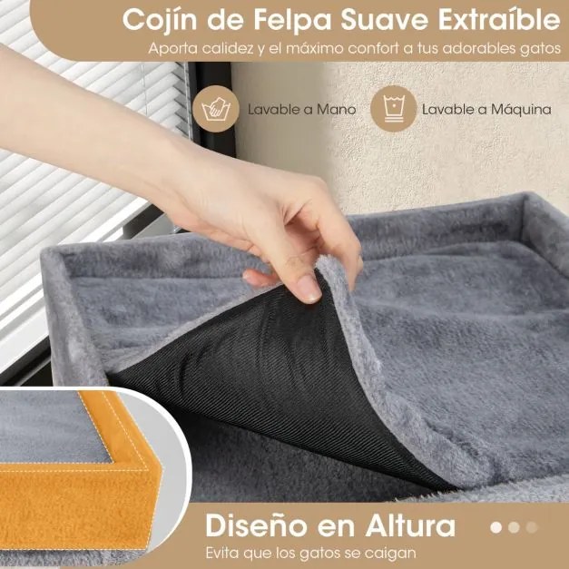 Casa para gatos com 3 cavernas com 3 esconderijos e painéis de sisal para arranhar, cama superior com almofada removível cinza