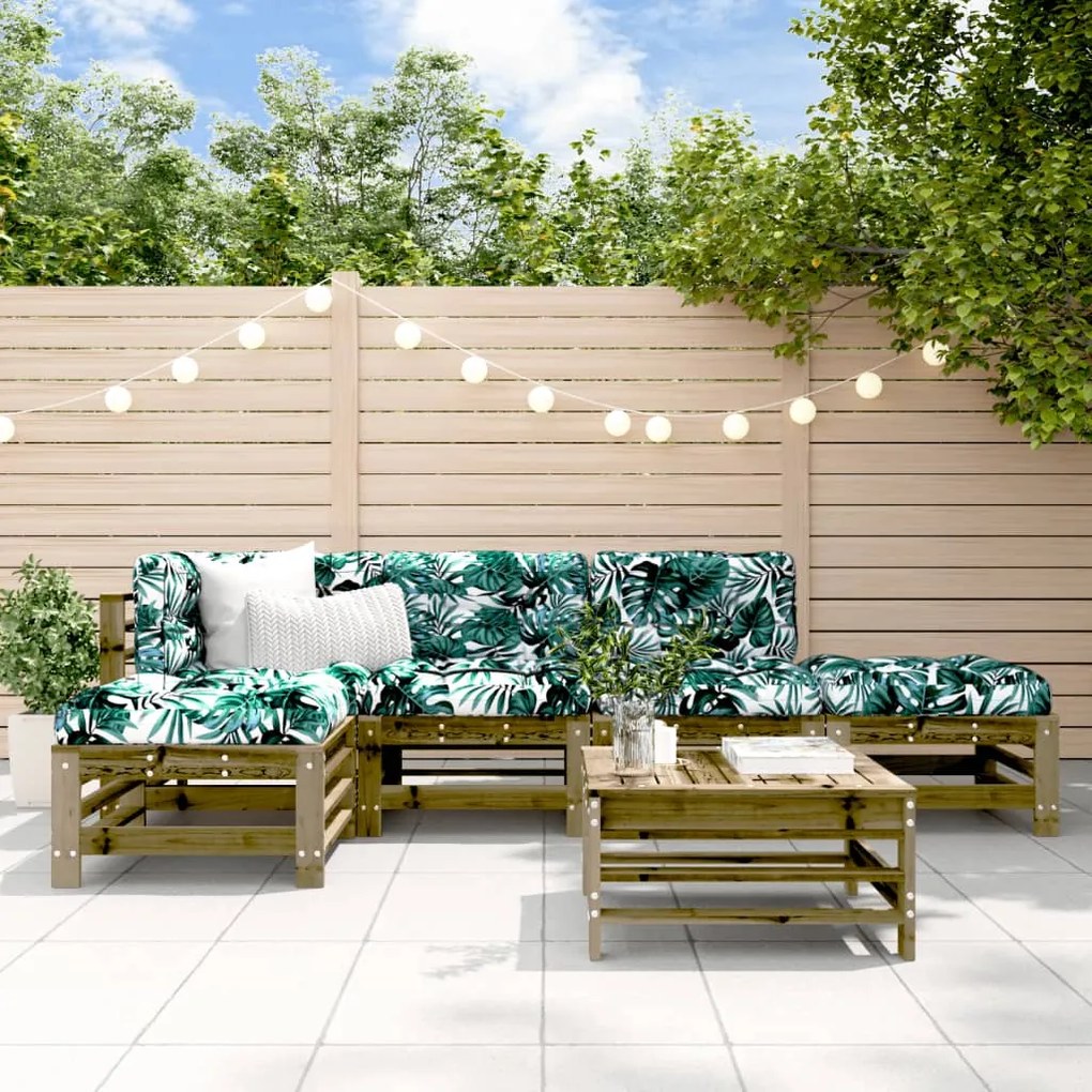 6 pcs conjunto lounge de jardim madeira de pinho impregnada