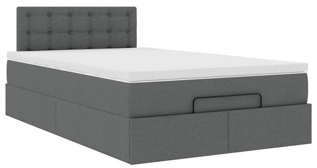 Cama otomana com colchão&LEDs 120x190 cm tecido cinzento escuro
