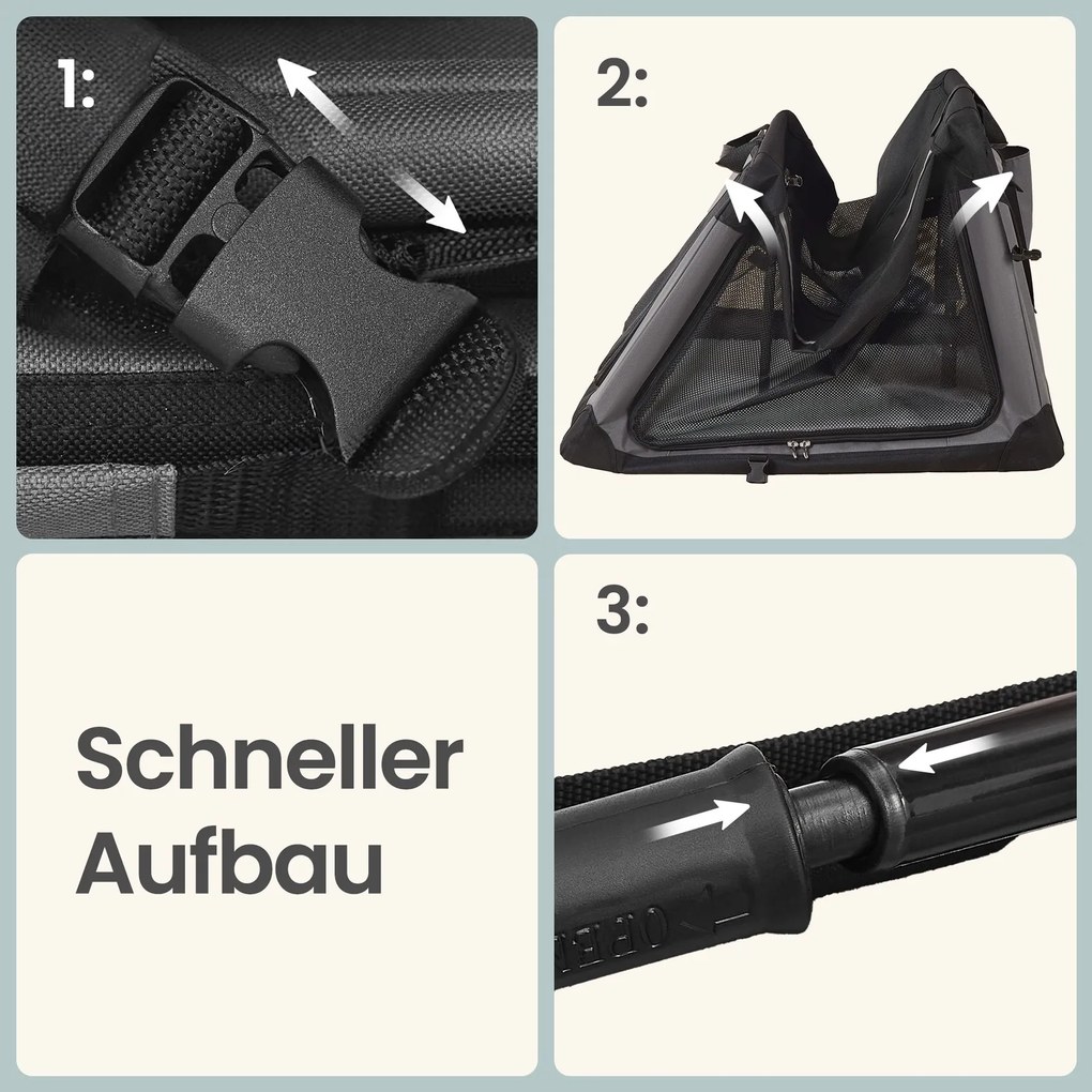 Transportadora dobrável para cães 76 x 53 x 53 cm, tecido Oxford, bolsa para cães com 4 portas em tecido de malha preta