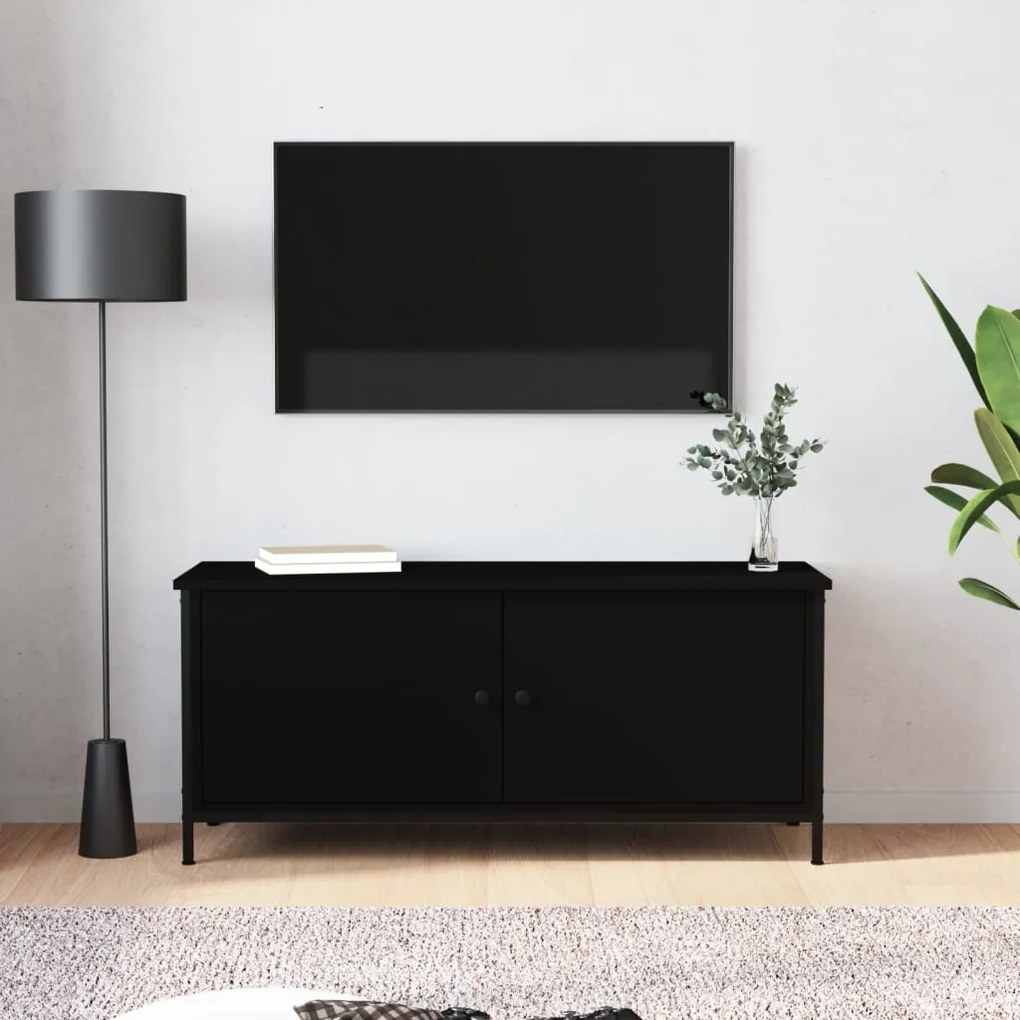 Móvel de TV Iris com 2 Portas de 102 cm - Preto - Design Moderno