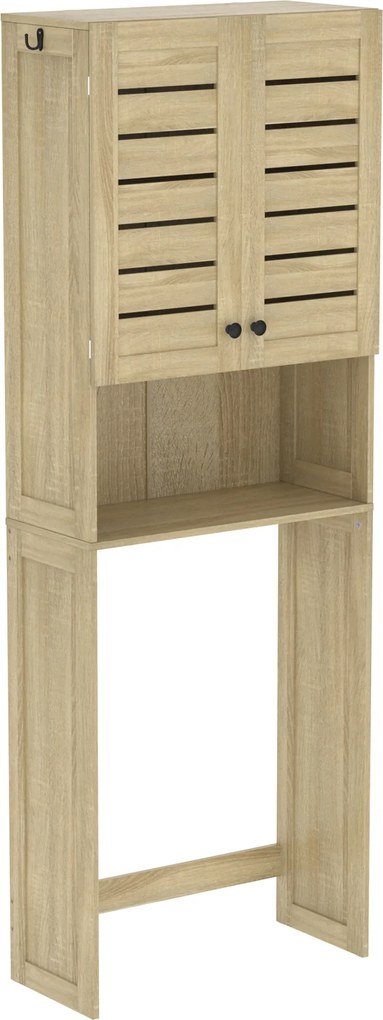 HOMCOM Móvel WC acima da sanita/máquina de lavar com armário de duas portas, portas de ripas, 67x31,5x190cm, carvalho | Aosom Portugal