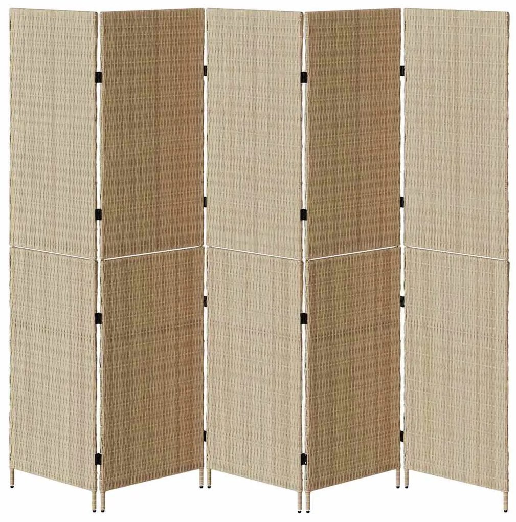 Divisória de Ambiente 5 Painéis Dobrável Bege 245x180 cm Polirattan