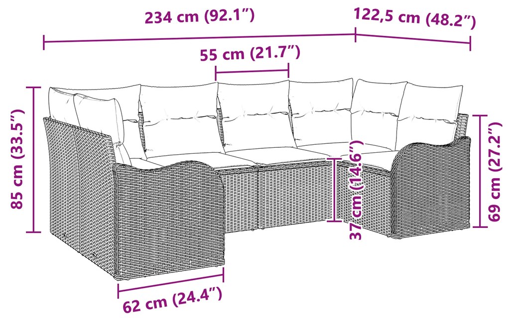 Conjunto de Sofá para Jardim de 6 Peças com Almofadas Preto de Poliést