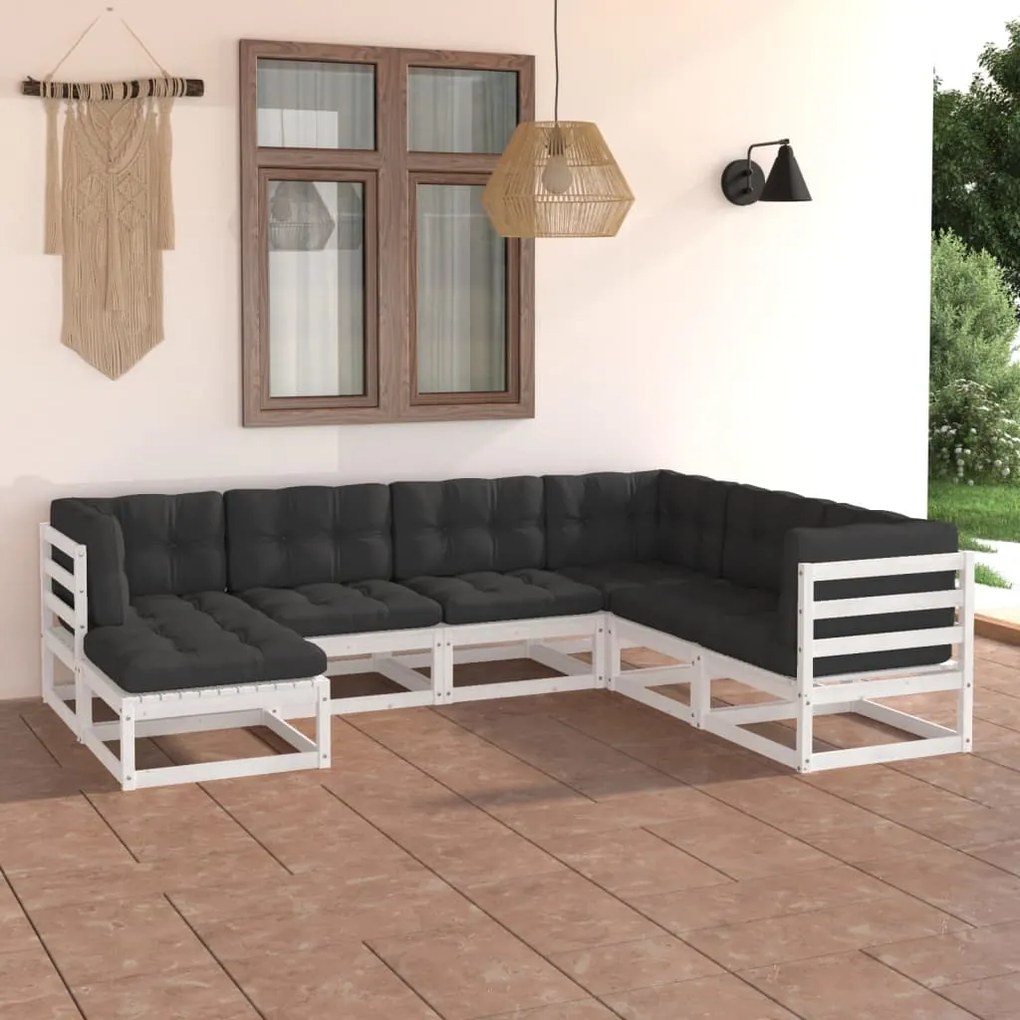 vidaXL 7 pcs conjunto lounge de jardim c/ almofadões pinho maciço