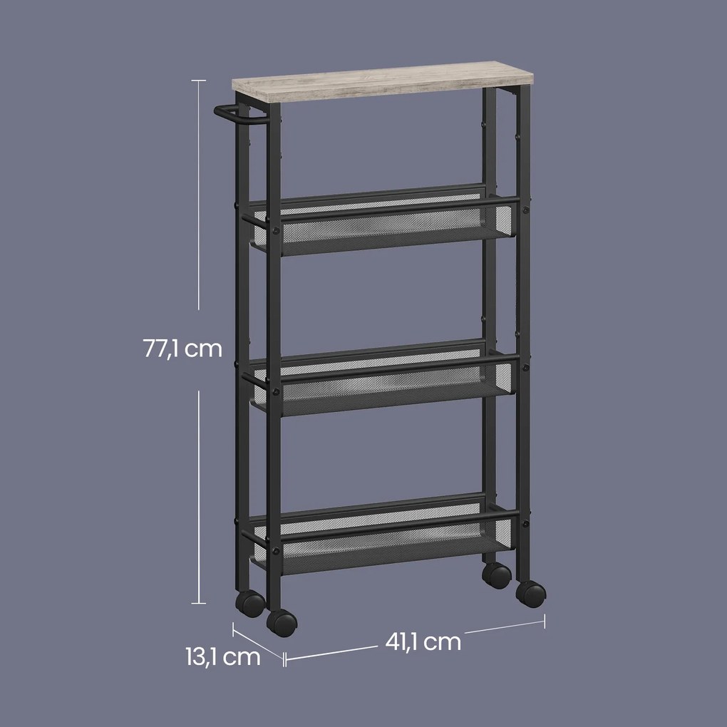 Carrinho com 4 prateleiras de cozinha estreito com rodas 13 x 45,4 x 77 cm Greige mesclado + Preto