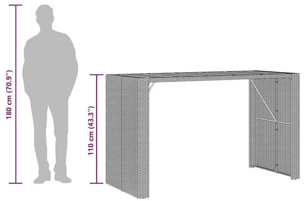 5 pcs conjunto de bar jardim c/ almofadões vime PE/acácia preto