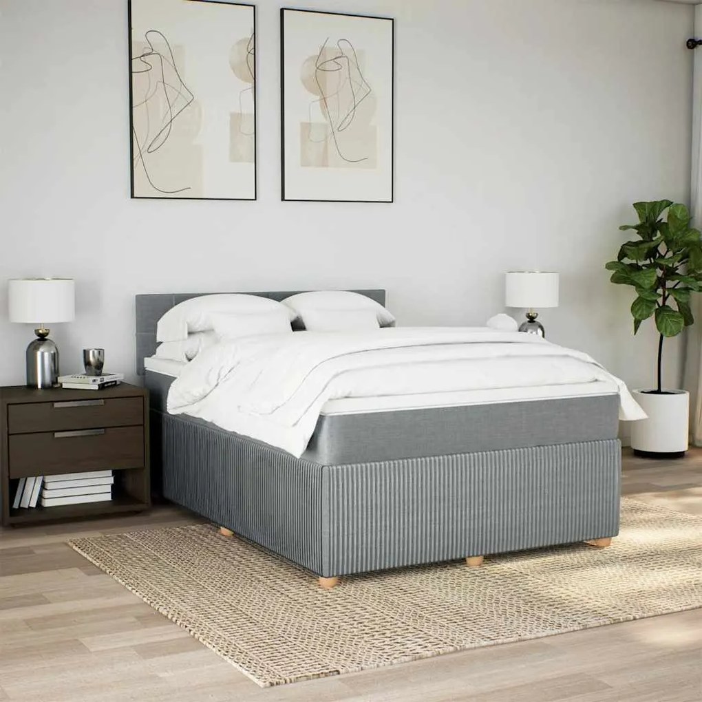 Cama com molas/colchão 160x200 cm tecido cinzento-claro