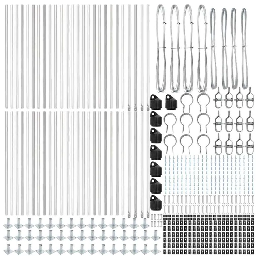 Postes de cerca com bases - 52 pcs, Ø32mm, 110cm, em aço galvanizado.