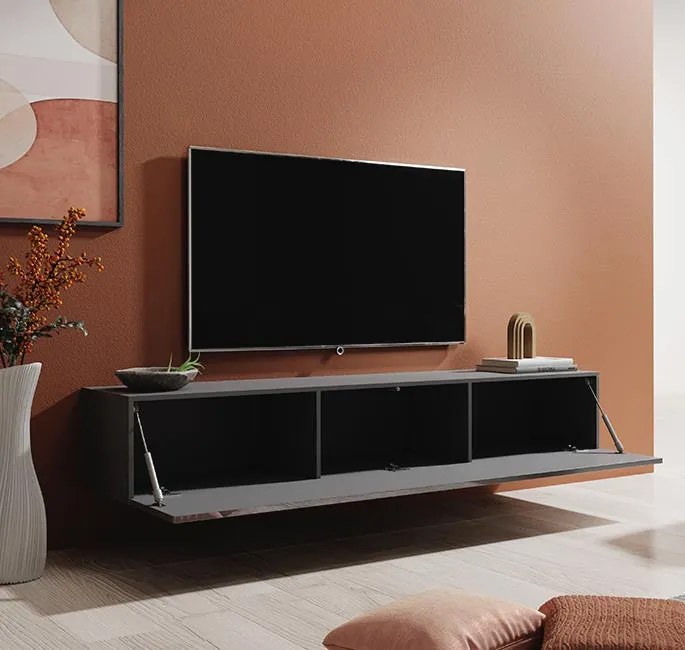 Móvel de TV British Suspenso de 180cm - Cinzento Brilhante - Design Mo