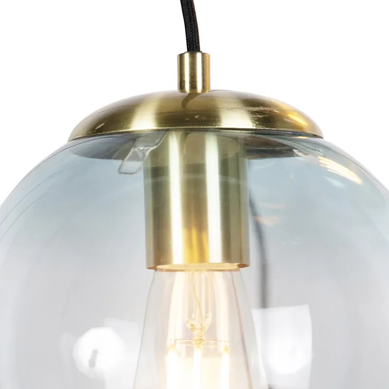 Candeeiro de suspensão Art Deco em latão com vidro azul 7 luzes - Pallon Art Deco