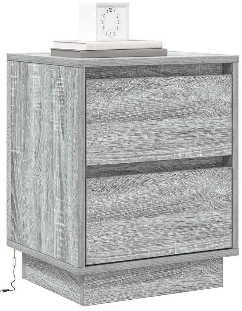 Criado-Mudo com Luzes LED Cinza Sonoma 39x34,5x50 cm