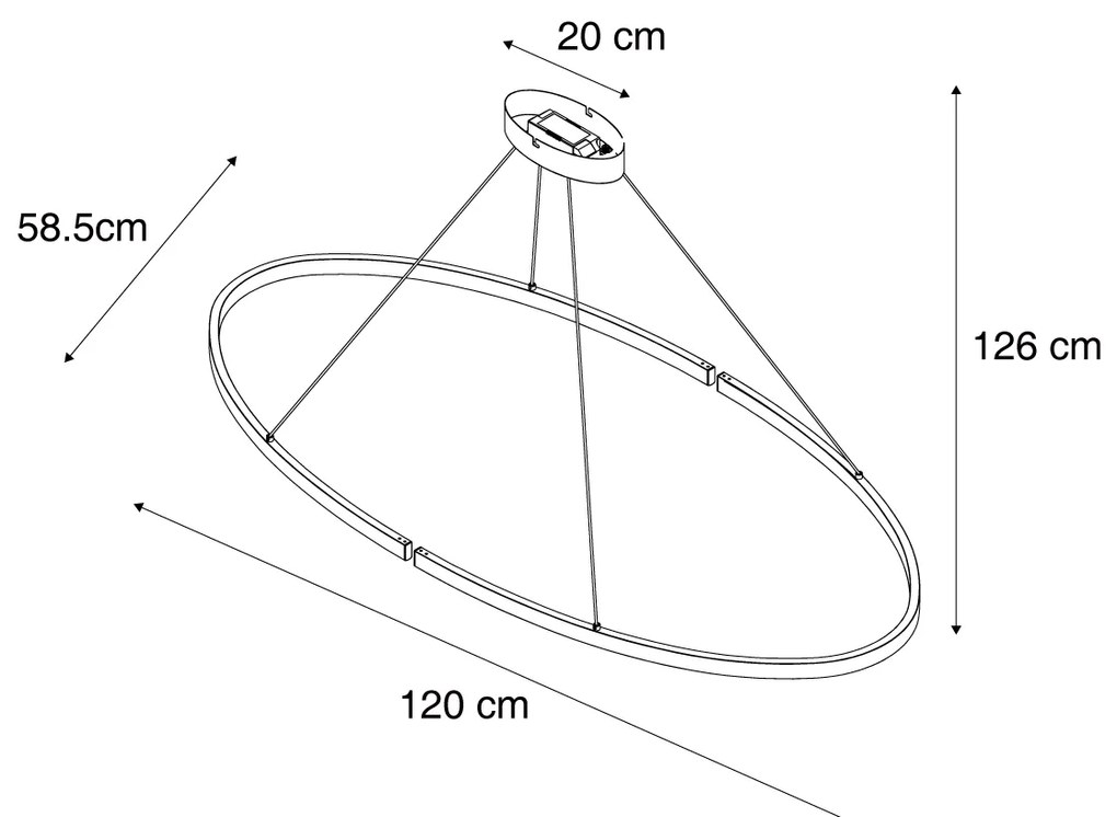 Candeeiro suspenso de design preto oval 120cm incl. LED regulável em 3 níveis - Ovallo Design